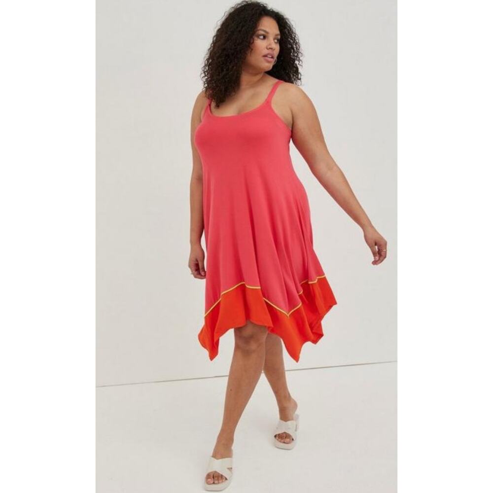 Torrid Women's Dress Size 0 (L-12) Mini Hanky Hem Pink Orange Super Soft